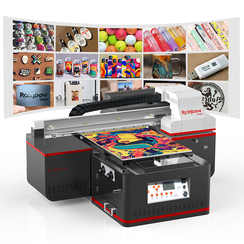Compact A2 flatbed printer with water-cooled UV LED and built-in control panel for flatbed and rotary modes