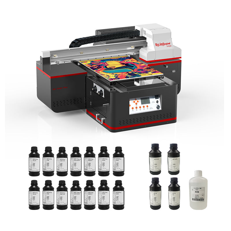 A2 UV flatbed printer supporting CMYKLcLm + white + varnish printing on wood, metal, glass